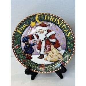 Mary Engelbreit Christmas Plate "Give Your Heart" Colorful 8" Santa 1994 Limited